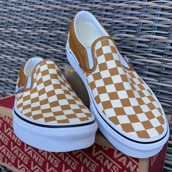 Vans Classic Slip-On Checkerboard Goldenbrown/True White MENS - Picture 8 of 16